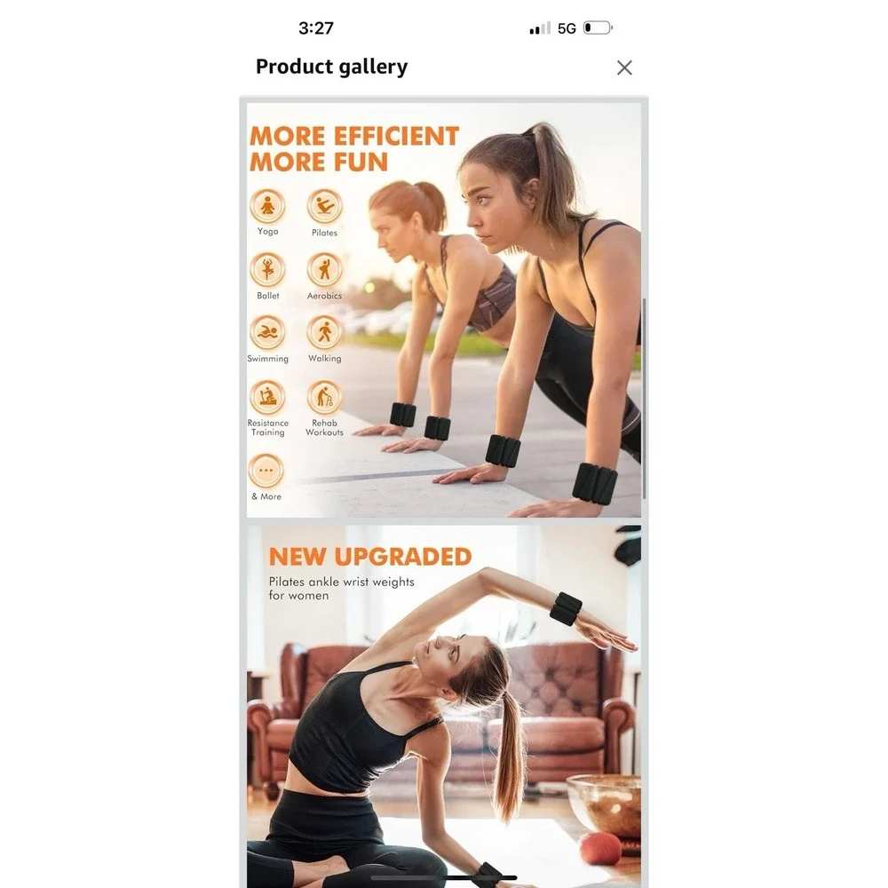 (QTY 2) Wrist & Ankle Weights,‎ 1 lb. For Gym Workout - Black